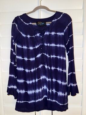 Planet Blue Purple and White Tie-Dye Lace-Up Tunic